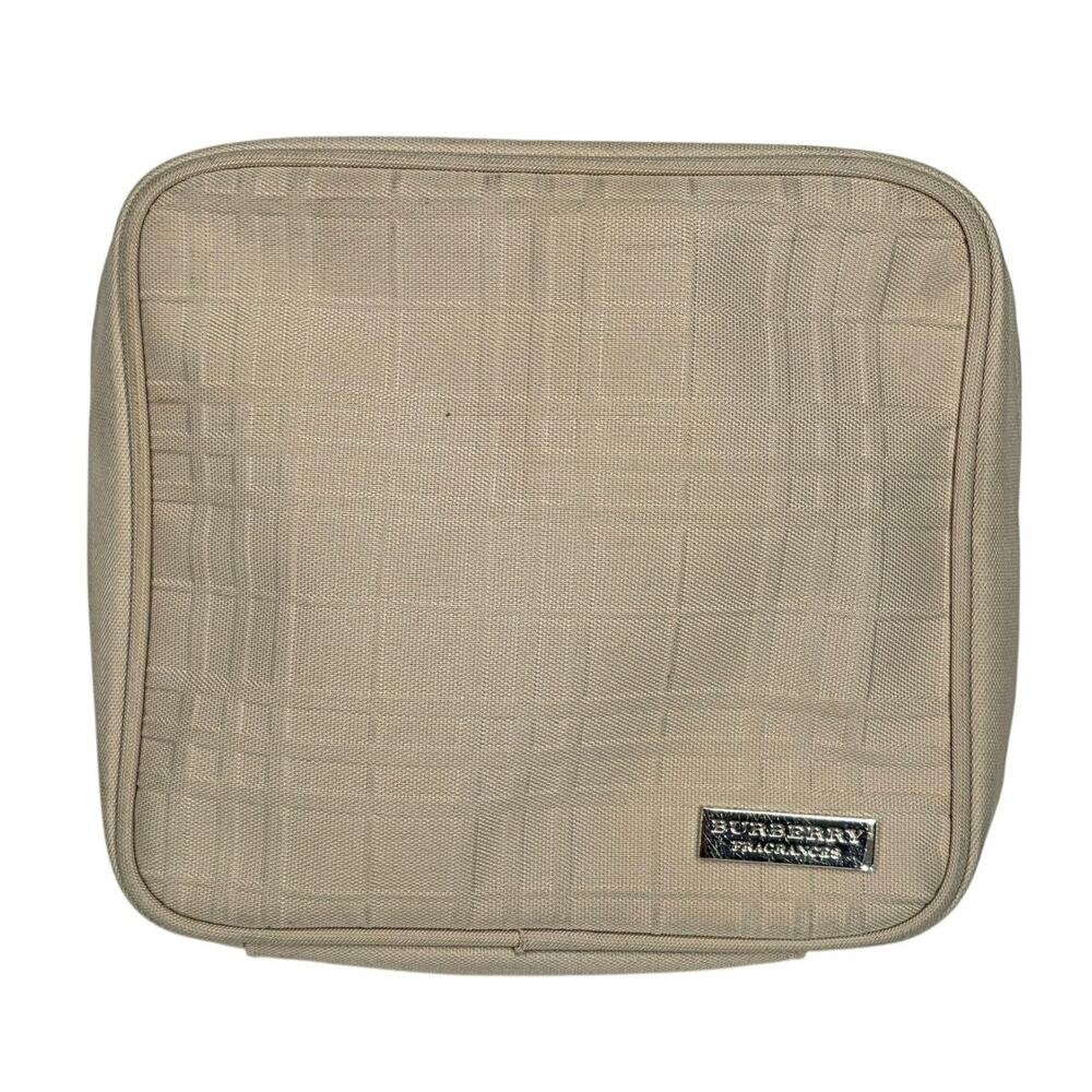 BURBERRY FRAGRANCES BEIGE TOILETRY COSMETICS POUCH – ZIP TOP – TEXTURED FABRIC